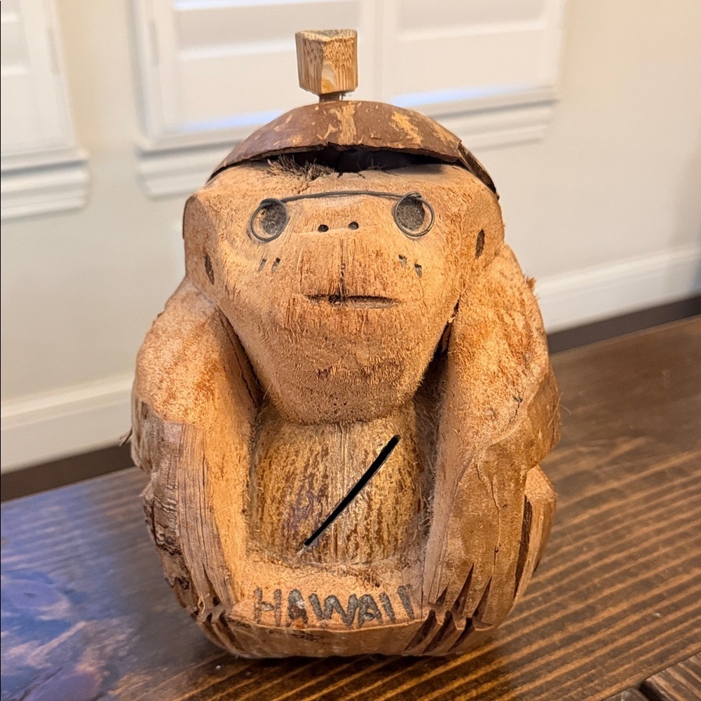 Rustic Coconut Monkey Coin Bank